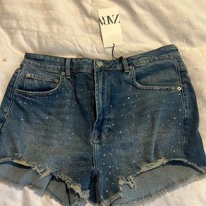 Embellished denim shorts from Zara
